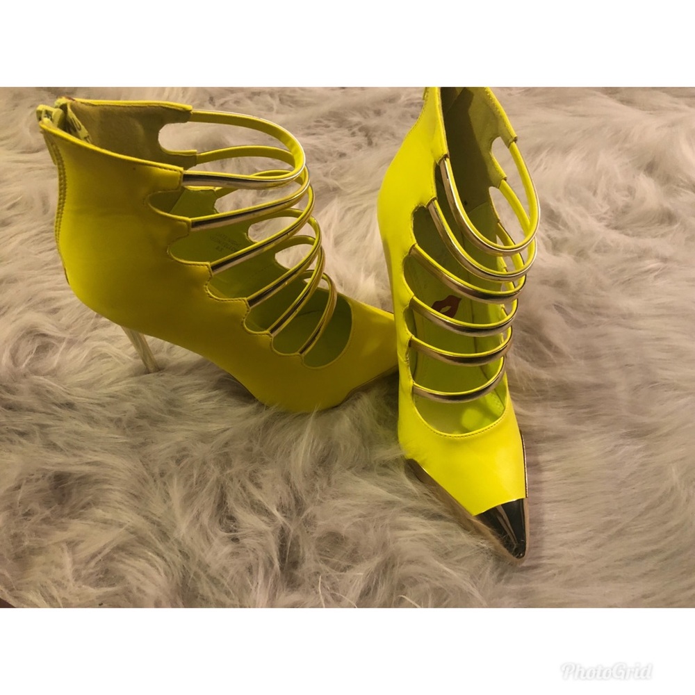 Neon Yellow bootie/ Gold trim